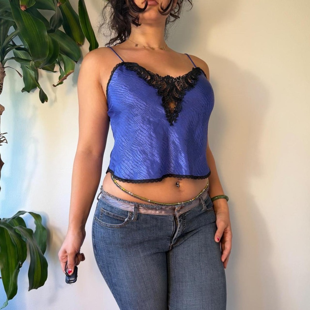 Lucie Ann II Purple Satin Lace Trim Cami Top Y2K Whimsygoth Size 36 L